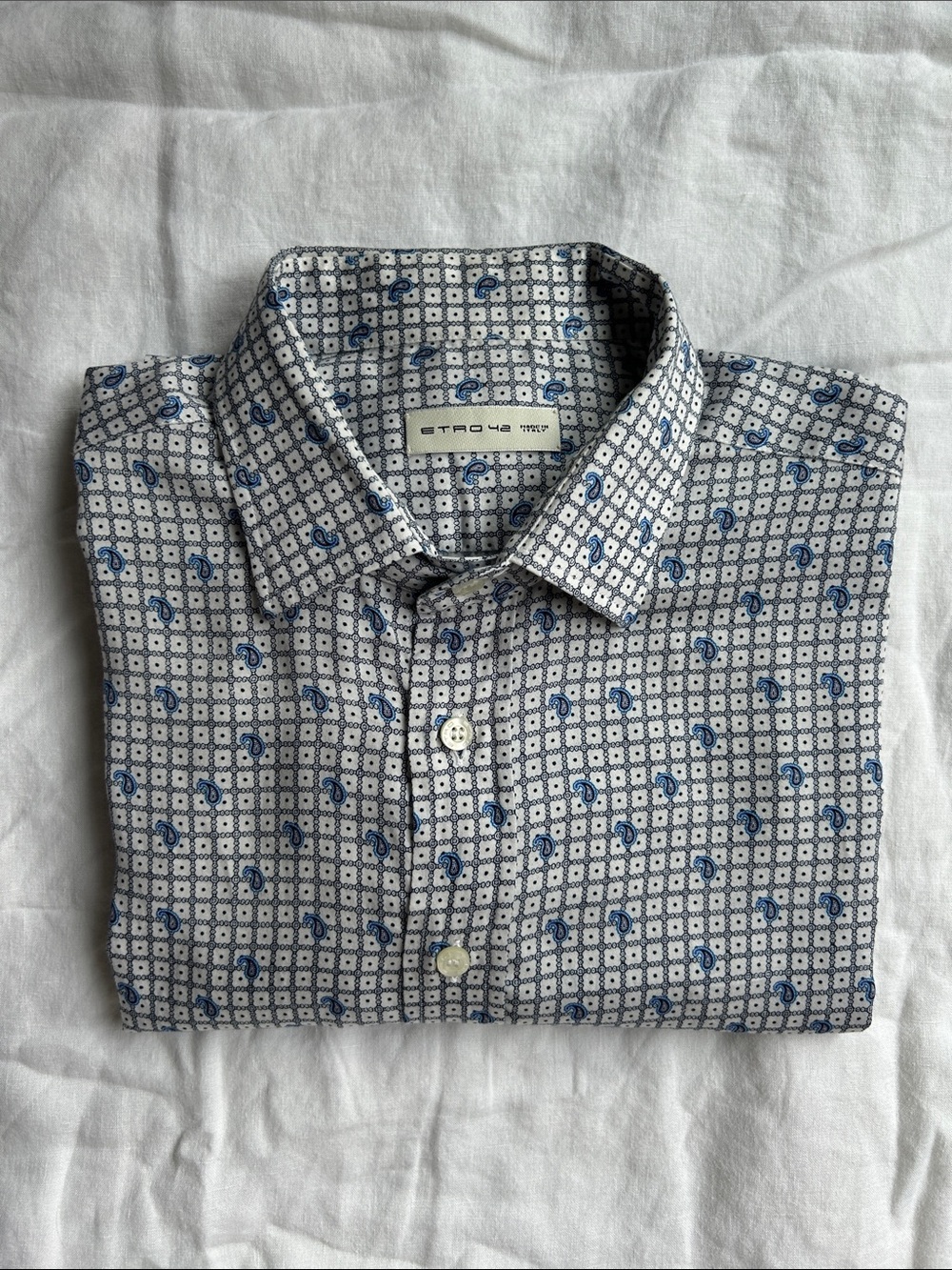 Etro (made in 🇮🇹) White & Blue Patterned Men's Dress Shirt